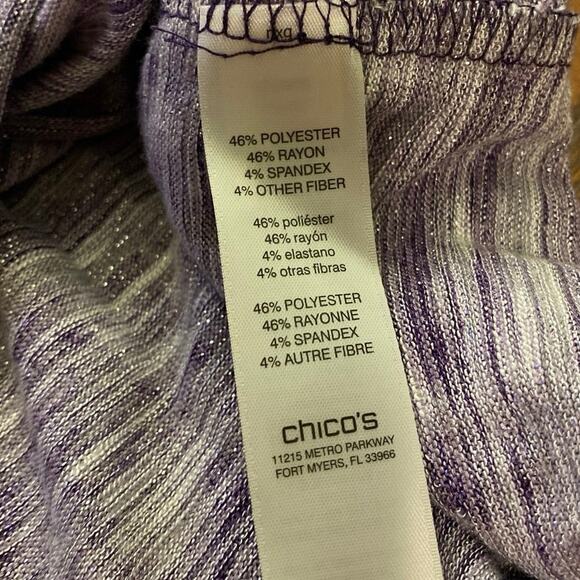 Weekends By Chico's 3 Metallic Purple Long Sleeve Holiday Seasonal Floral Blouse - Picture 7 of 10